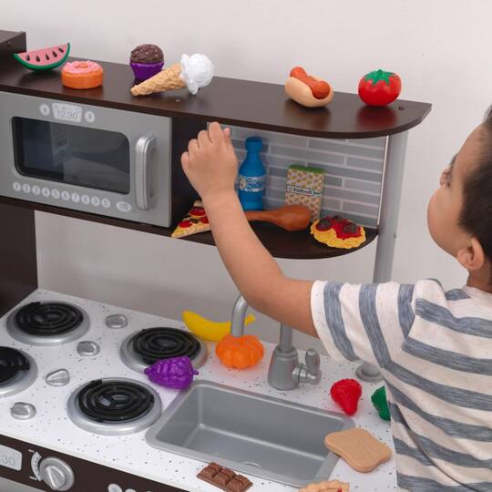 KidKraft Uptown Espresso Wooden Play Kitchen & Play Food Accessories Set
